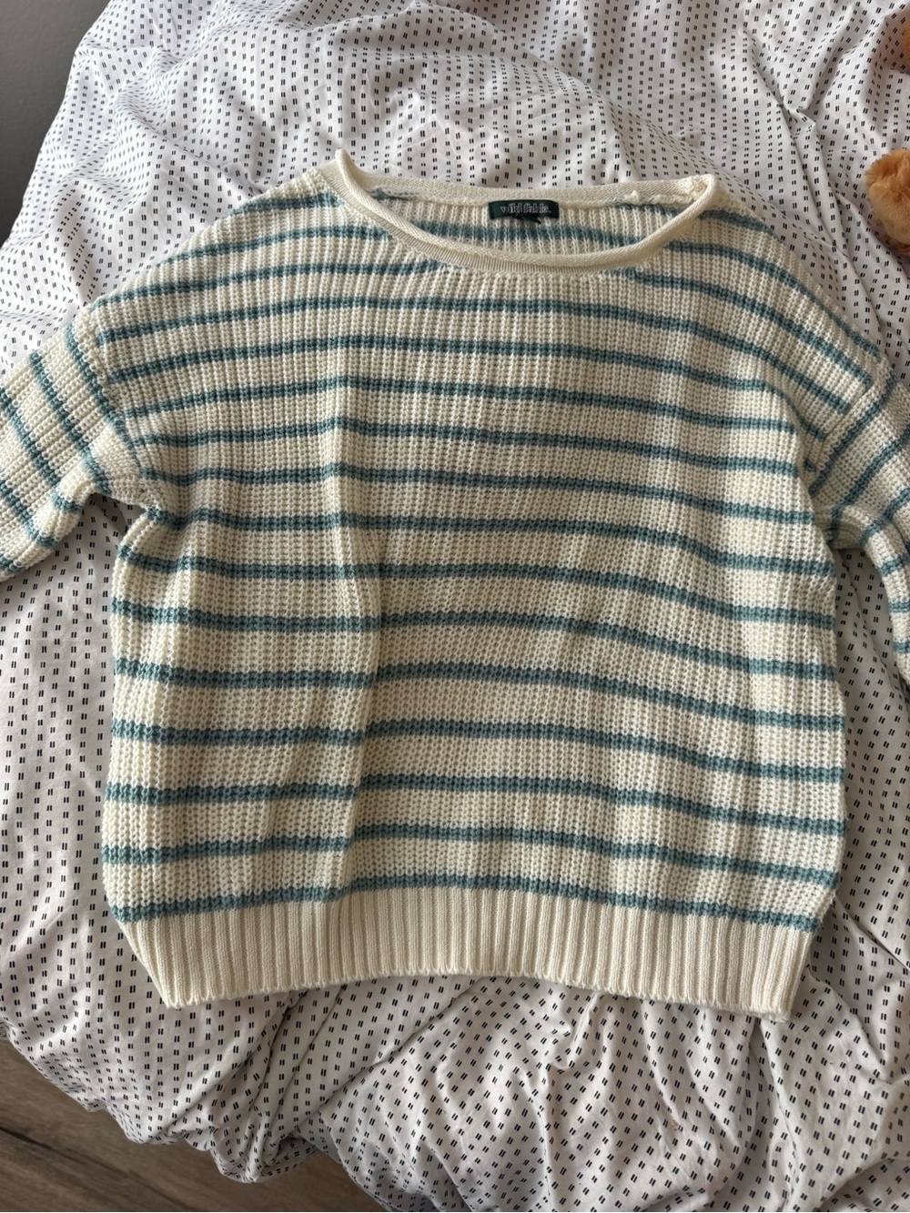 wild fable Cream & Teal Striped Crewneck Sweater